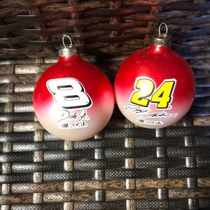 Set of 2 nascar glass ornaments